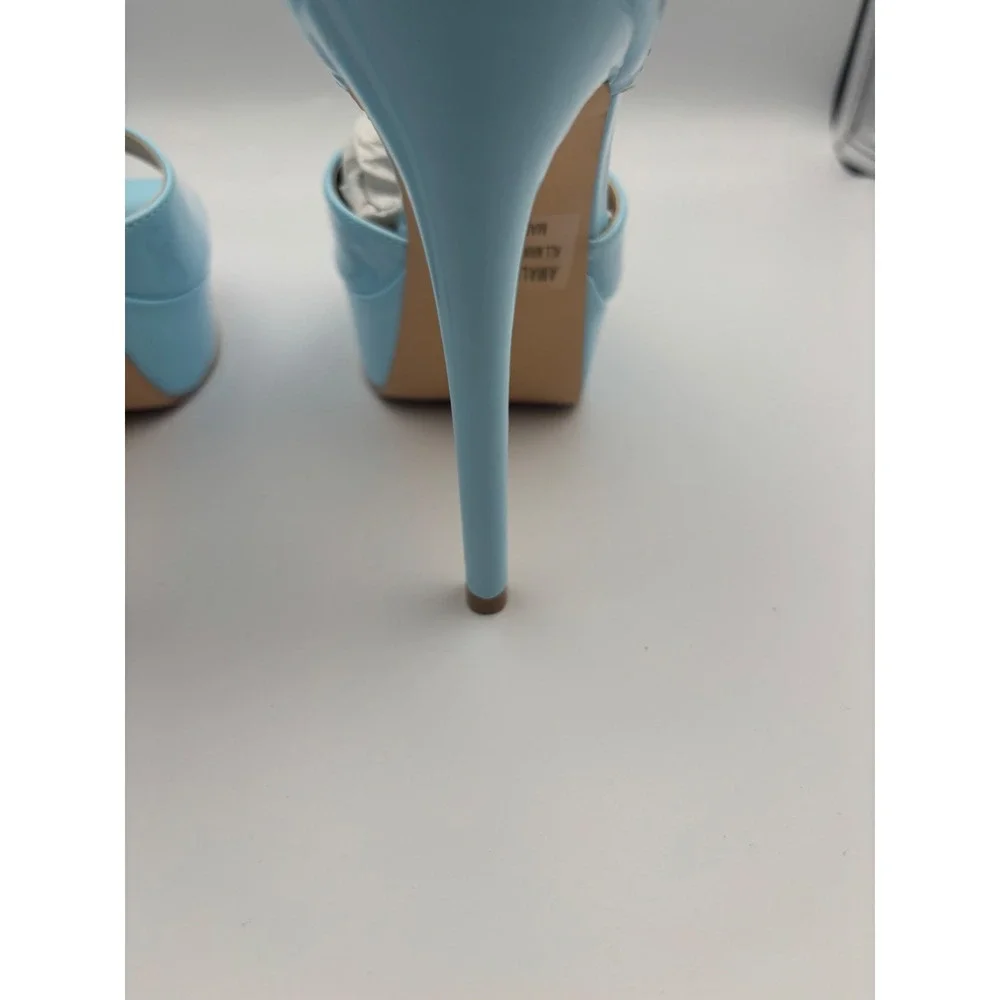 Kayleen by Los Angeles Amalea-1 Light Blue Patent Platform Ankle Strap Heels 6